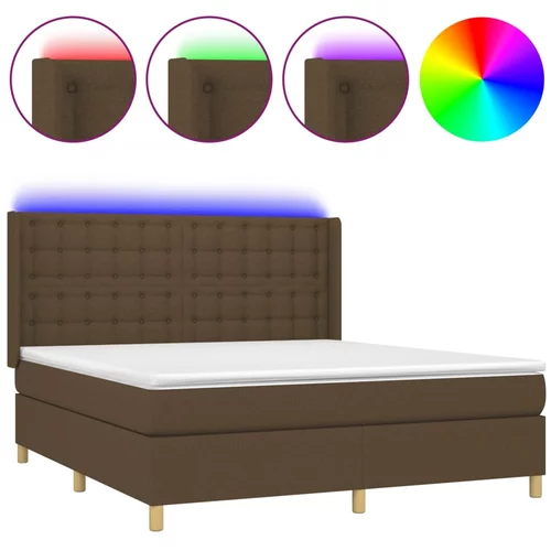vidaXL Box spring postelja z vzmetnico LED temno rjava 160x200cm blago, (20898608)