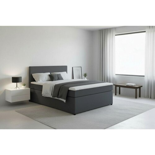 MID.YOU BOXSPRING POSTELJA 140 cm x 200 cm , tekstil, leseni material antracit Slike