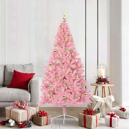 vidaXL Umjetna preddekorirana božićna jelka Roza 180 cm PVC Cene