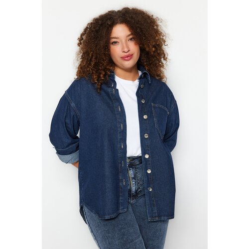 Trendyol Curve Dark Blue Oversized Denim Shirt Slike