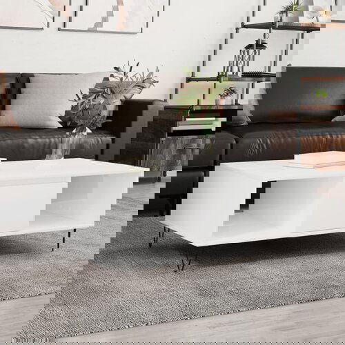 VidaXL Klubska mizica visok sijaj bela 104x60x35 cm inženirski les Slike