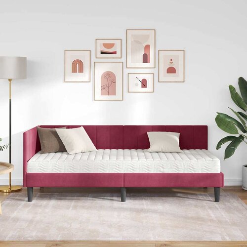 Kutni krevetni okvir s madracem 2 kom. Vinska crvena 80 x 200 cm Slike