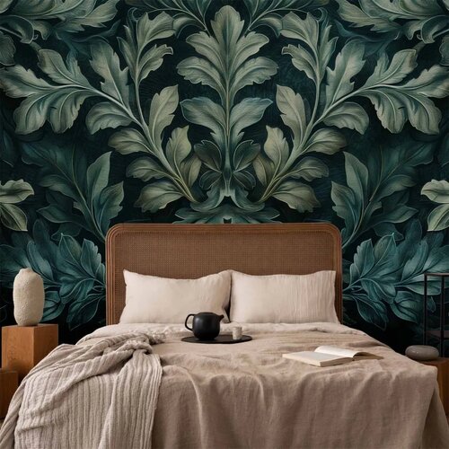  Foto tapeta - Dark Green Victorian Leaves: Botanical Carved Composition 98x70 Samoljepljiva Slike