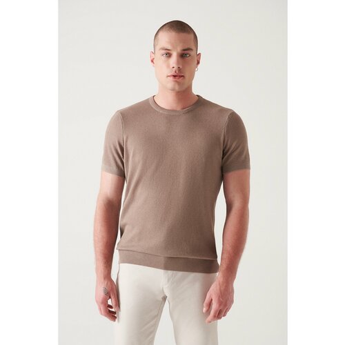 Avva Men's Mink Crew Neck Textured Ribbed Standard Fit Normal Cut Knitwear T-shirt Slike