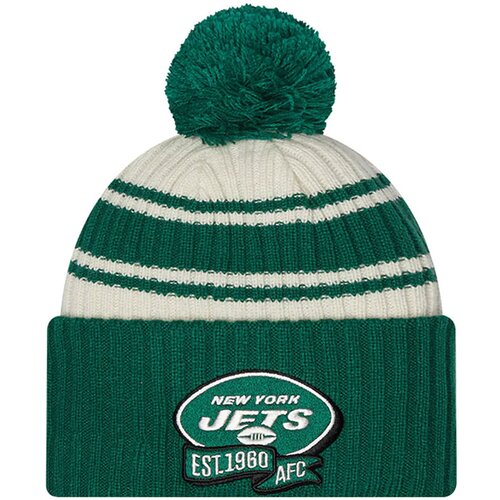 New Era New York Jets 2022 Official Sideline Sport Cuffed Pom zimska kapa Slike