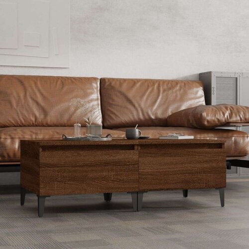  Stranska mizica 2 kosa rjav hrast 50x46x35cm inženirski les, (20712754) Slike