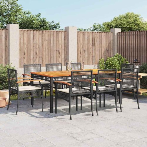  3-dijelni vrtni blagovaonski set s jastucima od poliratana crni Crna 80 cm table length Slike