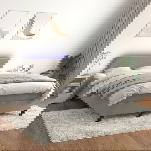 VidaXL Box spring postelja z vzmetnico LED svetlo siva 120x200cm žamet Slike