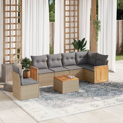 vidaXL 7-dijelni set vrtnih sofa od poliratana s jastucima bež Cijene