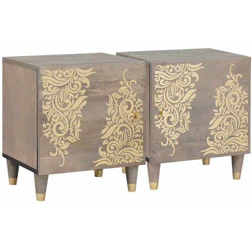 VidaXL Nočna omarica 2 pcs Siva 40 x 33 x 46 cm trden mangov les, (5000069609) Slike