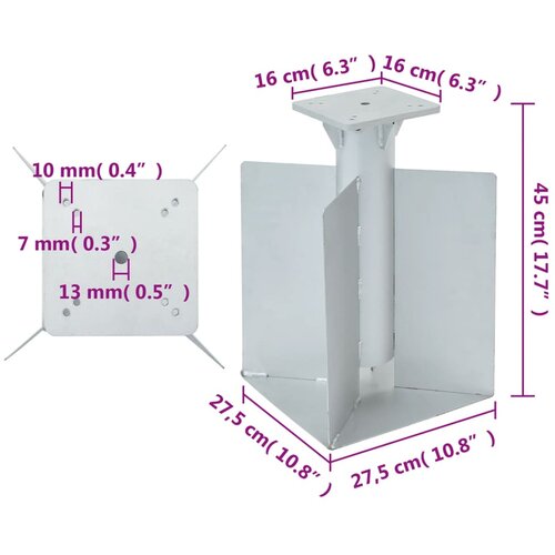  Ukopana baza za suncobran srebrna 27,5 x 27,5 x 45 cm čelična Slike