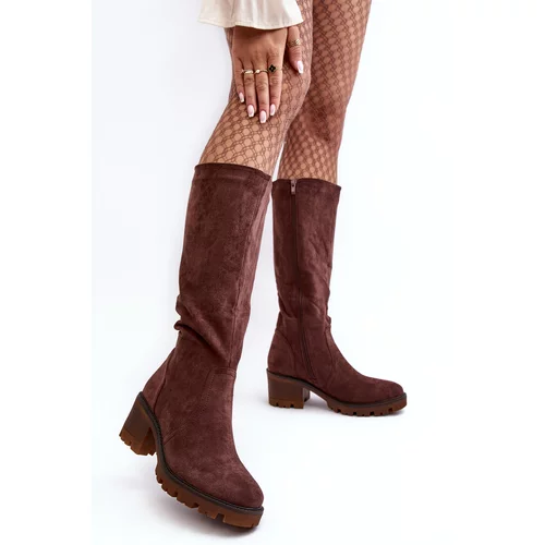 Kesi Women's over-the-knee boots with low heels, dark brown Beveta
