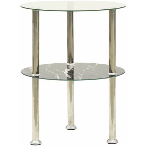  Bočni stolić s 2 razine prozirni i crni 38 cm kaljeno staklo