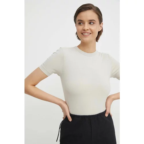 Calvin Klein Kratka majica ženska, bež barva, K20K206553