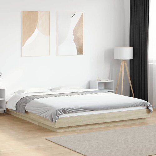  Okvir za krevet s LED svjetlima boja hrasta 160 x 200 cm drveni Cene