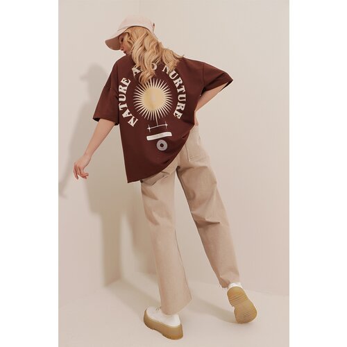 Trend Alaçatı Stili T-Shirt - Brown - Oversize Cijene