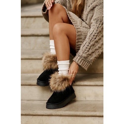  Leather Snow Boots On Platform With Fur Black Avirisa Slike