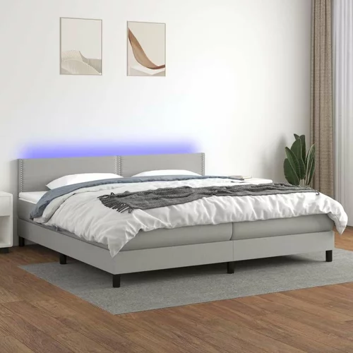  Box spring postelja z vzmetnico LED sv. siva 200x200 cm blago, (20726002)