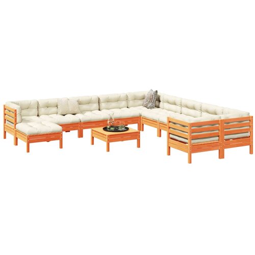 vidaXL 12-dijelni set vrtnih sofa s jastucima voštano smeđi borovine Cene
