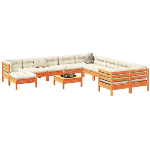 vidaXL 12-dijelni set vrtnih sofa s jastucima voštano smeđi borovine