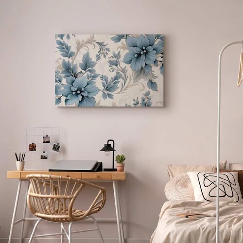  Slika - Turquoise Flowers in Retro Ambience Floristic Ornaments 120x80 Slike