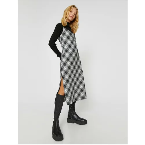 Koton Checkered Midi Dress with Slits and Straps