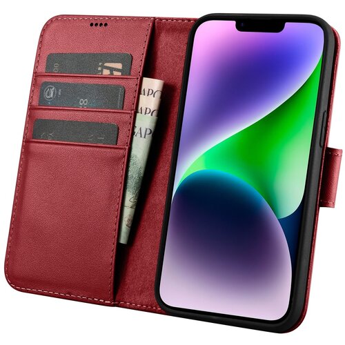 ICARER 2v1 usnjena preklopna torbica za iPhone 14 Anti-RFID denarnica rdeča, (21522238) Cene