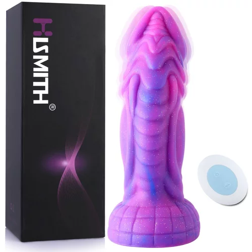 HiSmith HSD07 Squamule Vibrating Silicone Dildo Suction Cup 8" Purple-Pink