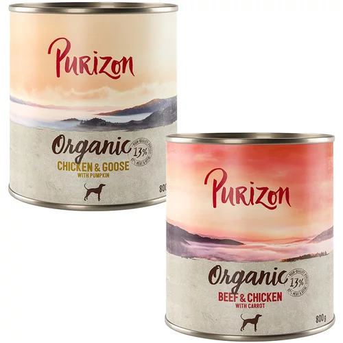 Purizon Ekonomično pakiranje Organic 24 x 800 g - Mješovito pakiranje: 12 x piletina s guščetinom, 12 x govedina s piletinom