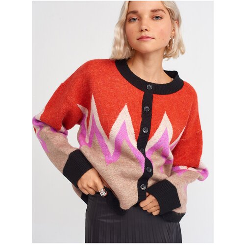 Dilvin 60142 Turtleneck Knitwear Cardigan-red Slike
