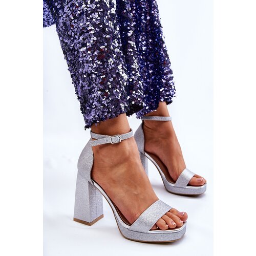  Shiny Sandals On A Massive Heel Silver Calmi Slike