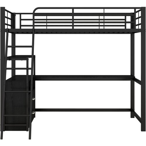 Lumor Postelja z mezzanine 90x200 cm - Pisalna miza v kotu z predali - Iz MDF in kovine - Črna, (22155650) Cene