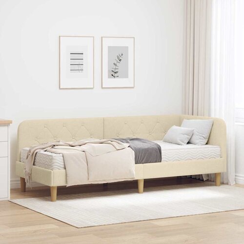 vidaXL Kotna postelja z vzmetnico z vzglavjem krema 80 x 200 cm blago Cene