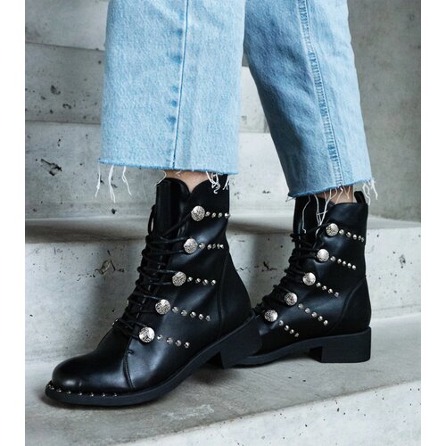 Gemre Black lace-up ankle boots embellished with studs Elea Cijene