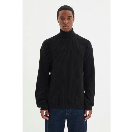 Trendyol black men's oversize wide fit turtleneck basic sweater Slike