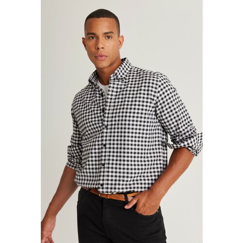 AC&Co / Altınyıldız Classics Men's Black and White Slim Fit Slim Fit Button-down Collar Cotton Check Shirt Slike