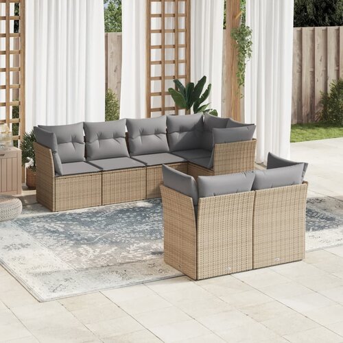vidaXL 7-dijelni set vrtnih sofa od poliratana s jastucima bež Cijene