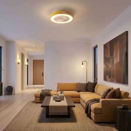  Brilagi - LED prigu&amp;scaron;iva svetiljka sa ventilatorom LED/38W/230V 50 cm zlatna/hrast + daljinski upravljač Slike