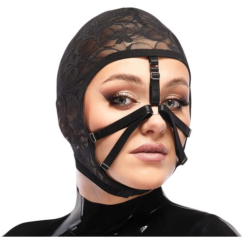 Bad Kitty Lace Head Mask with Straps Black Slike