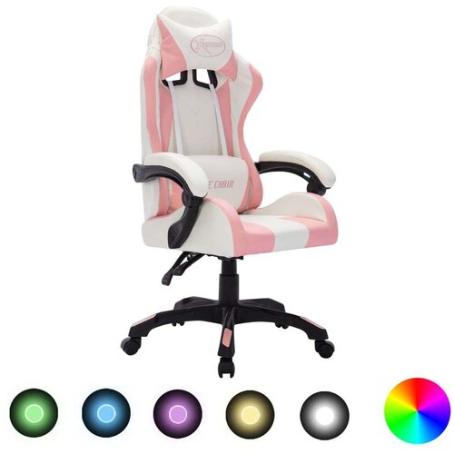 vidaXL Igraća stolica s RGB LED svjetlima roza i crna od umjetne kože Cijene