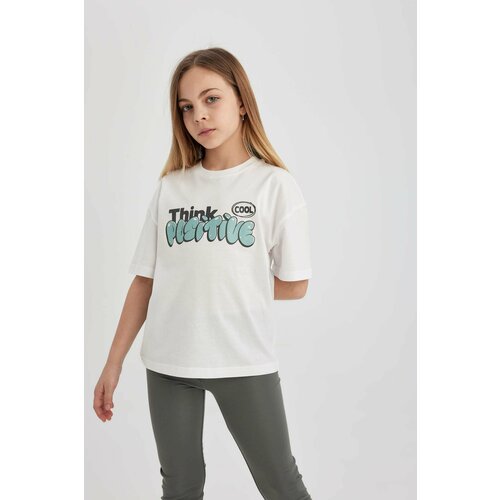 Defacto Girl Relax Fit Slogan Printed Short Sleeve T-Shirt Cene