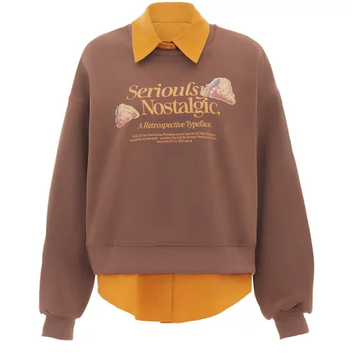 HOMEBASE Sweater majica bež / smeđa / tamno narančasta