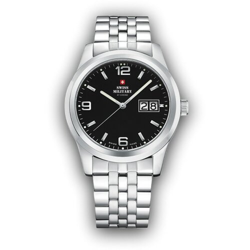 Swiss Military chrono quartz crni srebrni sportsko elegantni ručni sat sa srebrnim metalnim kaišem 601420 Slike