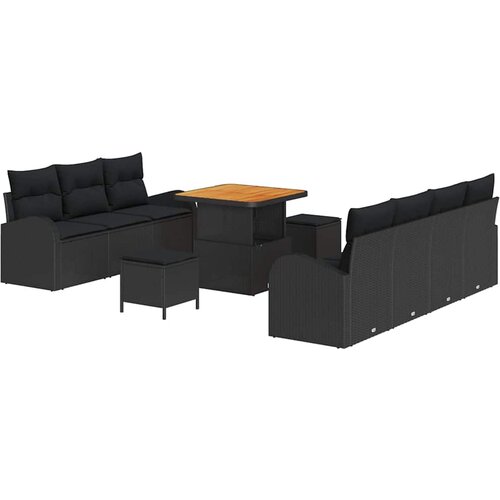 vidaXL Vrtna sedežna garnitura z blazino 10 pcs Črna poli ratan, (5000143739) Cene