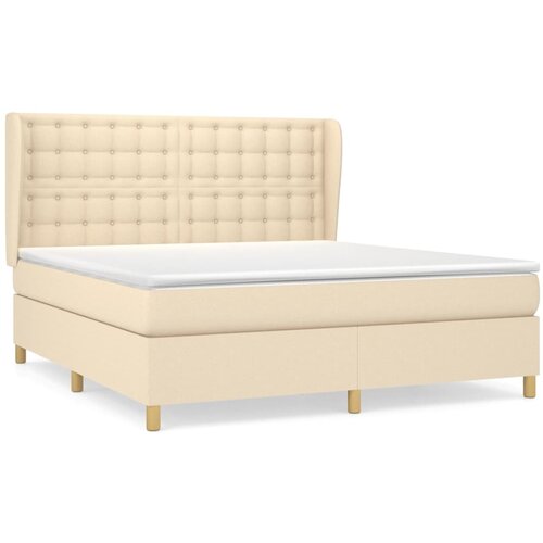 vidaXL Box spring postelja z vzmetnico krem 160x200 cm blago, (20897547) Cene