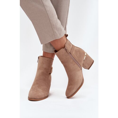 Boto Insulated Women's Ankle Boots on Heels with Gold Elements Beige Ambrine Cene