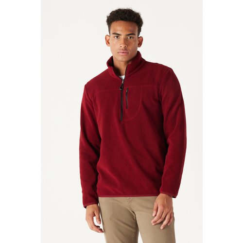 AC&Co / Altınyıldız Classics Men's Burgundy Standard Fit Regular Fit Zippered High Bato Neck Heat-Proof Fleece Sweatshirt Slike