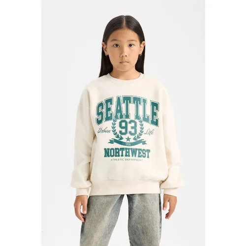 Defacto Girl Relax Fit Crew Neck Printed Sweatshirt