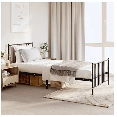  Kovinski posteljni okvir z vzglavjem in vznožjem črn 90x200 cm