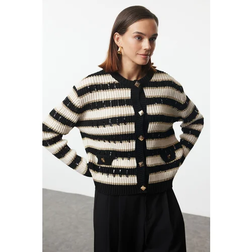 Trendyol Black Glittery Accessory Detailed Knitwear Cardigan